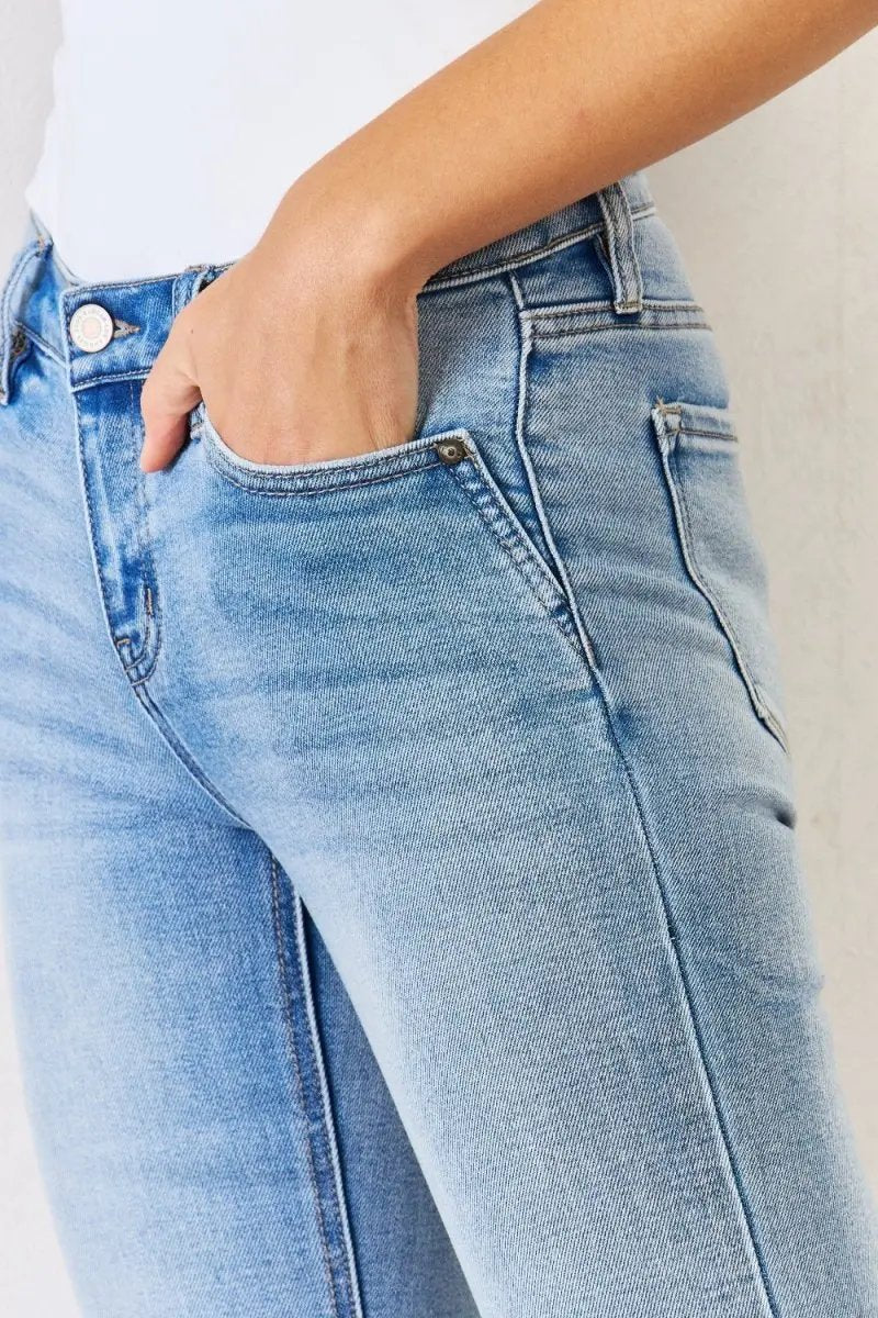 Kancan Full Size Mid Rise Y2K Slit Bootcut Jeans Women - Love Salve